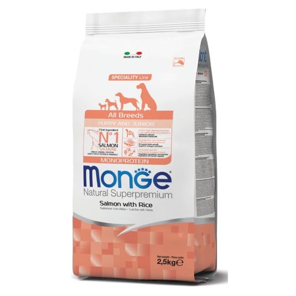 MONGE NATURAL ALL BREEDS PUPPY E JUNIOR MONOPROTEIN SALMONE CON RISO GR 800