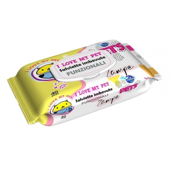 SALVIETTE FUNZIONALI A+CURE I LOVE MY PET POP-UP ZAMPE CONFEZIONE DA 40PZ