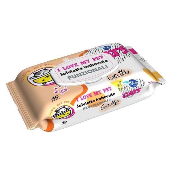 SALVIETTE FUNZIONALI I LOVE MY PET POP-UP PER GATTI CONFEZIONE DA 40PZ