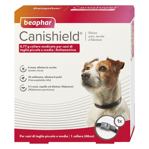 BEAPHAR CANISHIELD COLLARE ANTIPARASSITARIO CANE PICCOLO E  MEDIO 48CM CONFEZIONE DA 2PZ